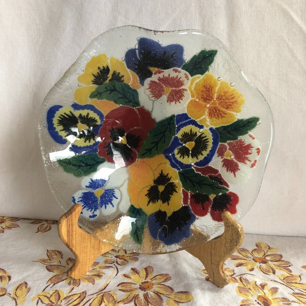 Fused Glass Peggy Karr Fluted Pansy Bowl/Dish